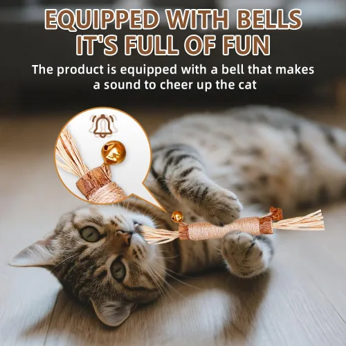 Vista 5 de Silvervine Natural Matatabi Bell Sticks - Juguetes masticables para gatos con golosina de algodón, cuidado de limpieza dental duradera