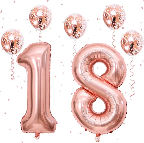 Vista 10 de Decoraciones de cumpleaños número 18 para niños y niñas, globo de aluminio con el número 18 de 40 pulgadas, globos de látex negros y metálicos