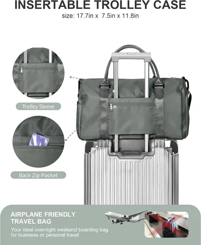 Vista 4 de Bolsa de lona de viaje, bolsas de fin de semana para mujeres y hombres, bolsa de transporte durante la noche, bolsa de hospital, bolsa de gimnasio
