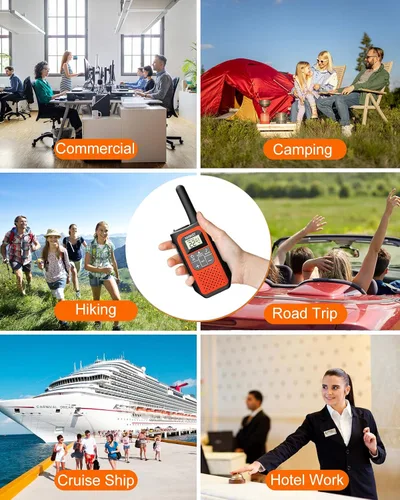 Vista 7 de Walkie Talkies de largo alcance para adultos de larga distancia, recargables, paquete de 4 con radios FRS de 2 vías, Waki Taki NOAA, VOX, batería