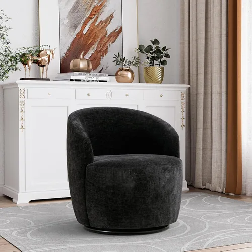 Vista 7 de Wrofly Juego de 2 sillas giratorias de barril de 360 grados, silla decorativa giratoria Boucle de 360 grados, sillón redondo tapizado de chenilla