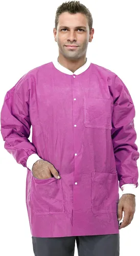 Vista 8 de Chaquetas de laboratorio desechables dentales Puños y cuello de punto suave SMS duraderos con 3 bolsillos Chaqueta de laboratorio médico Azul