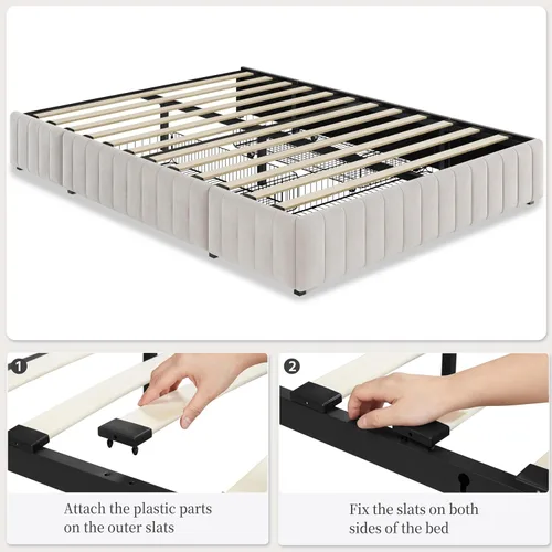 Vista 6 de Yaheetech Bastidor de cama completo con plataforma tapizada con 3 cajones de almacenamiento, gran espacio de almacenamiento/Listones de madera
