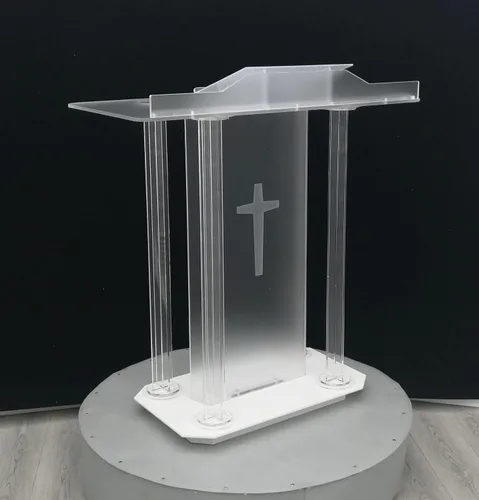 Vista 7 de Soporte transparente para podio de iglesia de 43.3 x 41.3 x 19.7 pulgadas, púlpito de plexiglás acrílico para iglesias, atril de presentación