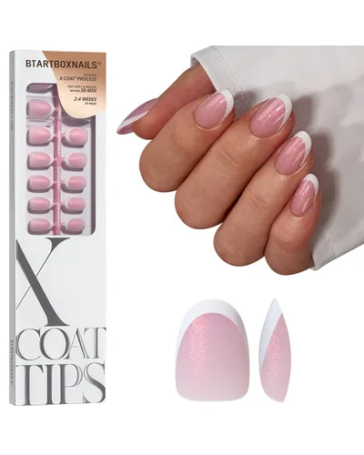 Vista 26 de BTArtboxnails XCOATTIPS - Punta francesa blanca a presión, cuadrado L, purpurina rosa Lamp-Curable 4-Week Wear, Salon Quality Value at Home