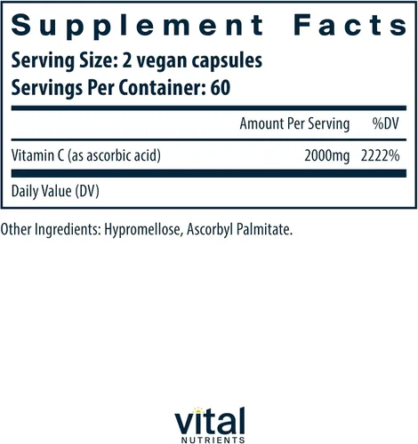 Vista 2 de Vital Nutrients Vitamina C 1,000 mg (ácido ascórbico 100% puro), 120