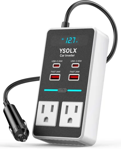 Vista 10 de Inversor de Corriente para Automóvil de 300W - YSOLX Adaptador Dual de Salida de Automóvil DC 12V a AC 110V a Enchufe de Pared, Carga Rápida USB-C