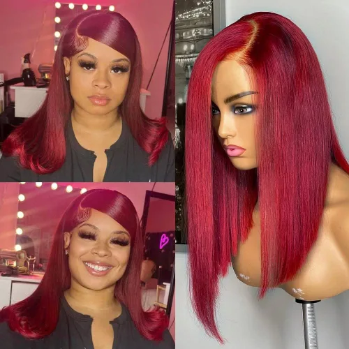 Vista 29 de Peluca Bob de pelo humano 13x4 encaje frontal HD estilo Bob corta y recta con parte lateral para mujeres negras, pelo humano prearrancado, sin De