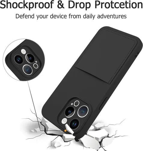 Vista 4 de Funda diseñada para iPhone 15 Pro con tarjetero para mujeres y hombres, cubierta de silicona suave [forro de microfibra], protección completa