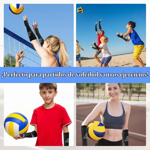 Vista 5 de Abeillo Mangas de voleibol para brazos, mangas de antebrazo con almohadillas de espuma de protección y orificio para el pulgar, mangas acolchadas