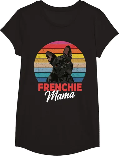 Vista 6 de Frenchie Mama - Camiseta divertida de regalo para niñas y perros Bulldog Francés, Negro, S