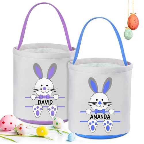 Vista 12 de Paquete de 2 cestas de Pascua personalizadas con asa, lona, azul