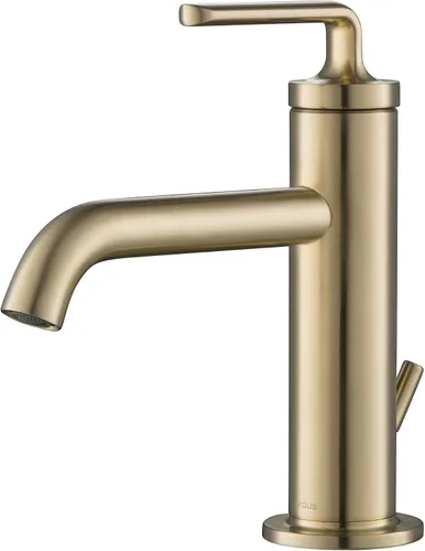 Vista 21 de KRAUS Ramus KBF-1221BG-2PK - Grifo de lavabo de baño de una sola manija con drenaje de varilla de elevación en oro cepillado