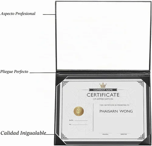 Vista 3 de Cubierta para diploma de 8.5 x 11 pulgadas, titular de certificado de graduación, cubiertas de certificado de cuero liso (negro)
