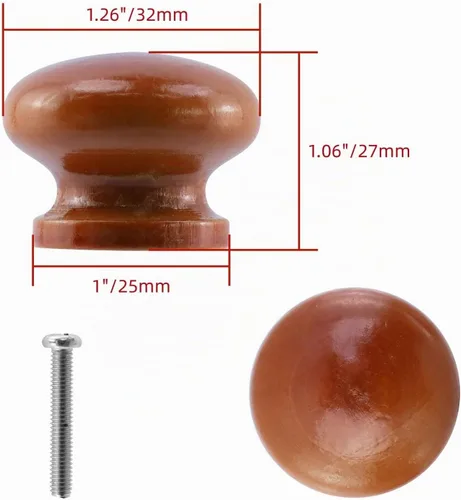 Vista 2 de Bitray Tirador de madera redondo con forma de hongo marrón claro, 8 Tipo A café