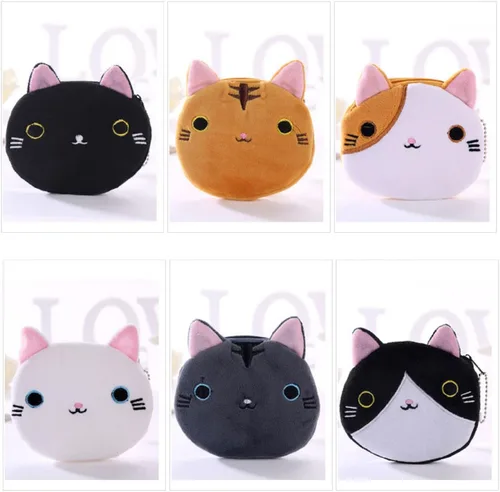 Vista 4 de MIAO JIN 12 piezas de dibujos animados gato cara bolsa monedero cremallera monedero monedero monedero lindo baratija joyería bolsa de regalo