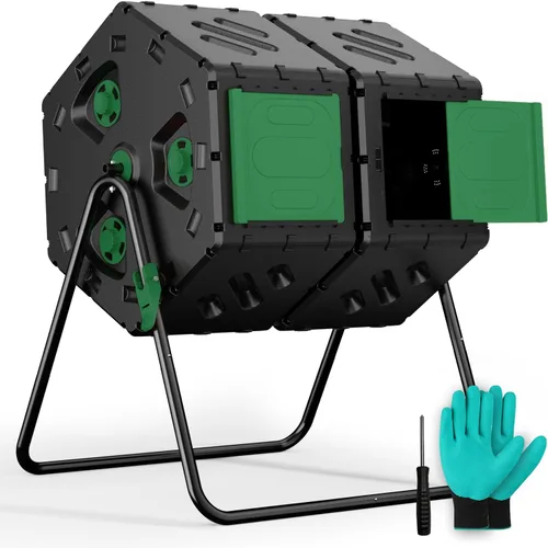 Vista 9 de Compostador Giratorio de 22.5 Galones/85L, Contenedor de Compost Fácil de Ensamblar para Exteriores, Compostador Rotativo de 360° para Jardín, Patio