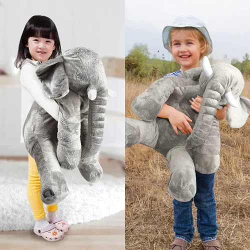 Vista 4 de Animales de peluche de elefante gigante de gran tamaño de 24 pulgadas, almohada de elefante de peluche grande, regalo gris para niños, novia