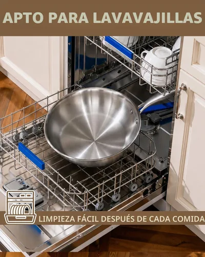 Vista 8 de LOLYKITCH Wok Pan de acero inoxidable de tres capas de 11 pulgadas con tapa