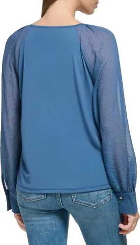 Vista 3 de Calvin Klein Blusa de manga de jersey mate para mujer, con botones, para uso diario