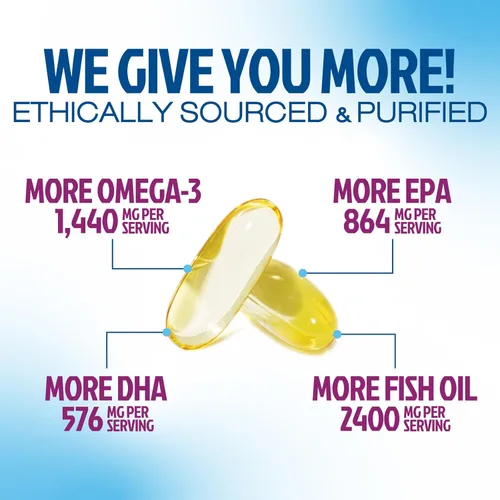 Vista 3 de Suplementos de aceite de pescado Omega 3 – 2400 mg de aceite de pescado por porción – Omega-3 de triple fuerza con ácidos grasos EPA y DHA – Apoyo
