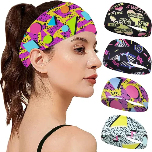 Vista 3 de Diademas de neón de los años 80 y 90, accesorios de atuendo para mujeres y hombres, retro vintage, bandas para el sudor, atléticas, elásticas