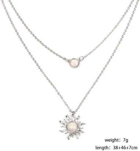 Vista 4 de MJartoria Gargantilla en capas de doble cadena de girasol con colgante de cristal de sol y luna, collares de joyería BFF regalos para mujeres y niñas
