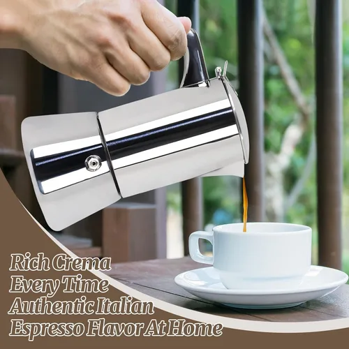 Vista 6 de Olla de café espresso italiano de acero inoxidable 304 de 2 tazas de 3.5 onzas líquidas, cafetera para estufa, cafetera de moca, para estufa