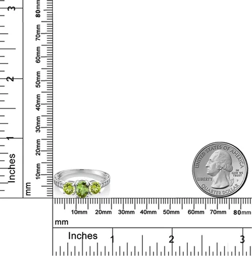 Vista 45 de Gem Stone King Anillo de compromiso de 3 piedras preciosas de oro blanco de 10 quilates con piedra natal y diamantes cultivados en laboratorio