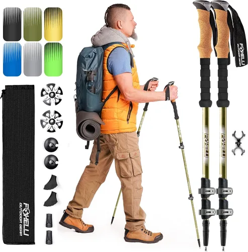 Vista 12 de Foxelli Bastones de trekking – Bastones de trekking plegables ligeros para hombres y mujeres, equilibrio perfecto y apoyo para personas mayores