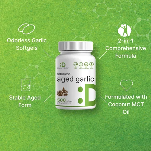 Vista 4 de DEAL SUPPLEMENT Píldoras de ajo envejecido sin olor, 6,000mg por porción, 500 cápsulas de gel suave – Extracto de aceite de ajo 24:1 – Fuente