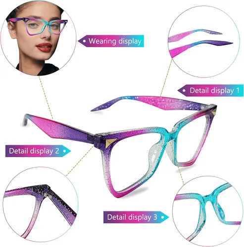 Vista 4 de Women Fashion Oversized Square Frames Non-prescription Clear Glasses Classic Anti-glare Blue Light Blocking Reading Eyewear