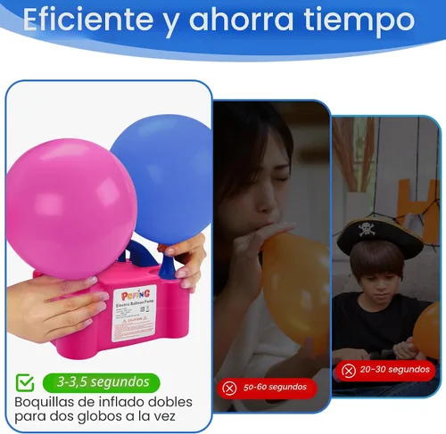 Vista 2 de PCFING Balloon Pump Electric, Portable Balloons Inflator Blower Machine with Balloon Tie Tool & Dual Nozzle