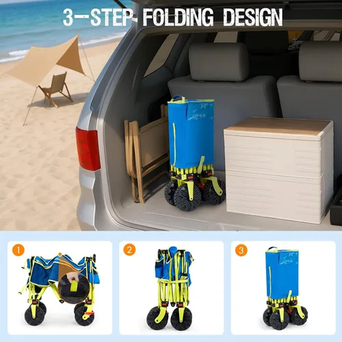 Vista 6 de Old Bahama Bay Carro de Playa Extra Largo de 300lbs 124 cm de Largo con Ruedas Grandes con Freno para Arena, Carro de Playa Plegable Utilitario
