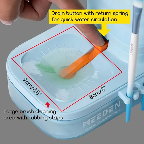 Vista 4 de MEEDEN Limpiador de pinceles portátil: Enjuagadora de pinceles con drenaje para pinturas acrílicas, acuarelas y a base de agua - Lavadora y soporte