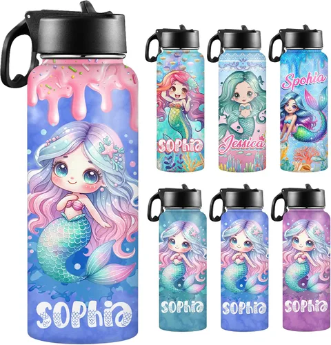 Vista 23 de Botella de agua personalizada con foto, botella de agua deportiva de acero inoxidable con imagen personalizada para niños, hombres y mujeres