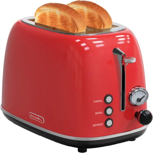 Vista 10 de Tostadora de 2 rebanadas, tostadora retro de acero inoxidable con 6 ajustes, ranuras extra anchas de 1.5 pulgadas, función de Rosa bebé
