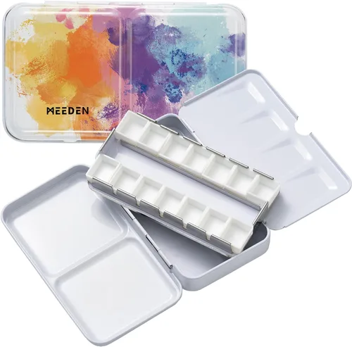 Vista 13 de MEEDEN Paleta de pintura de acuarela vacía: paleta de colores de agua de viaje con 12 medias sartenes - Caja de lata portátil de paleta de metal