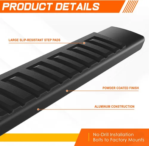 Vista 3 de Estribos de aluminio negro de 6 pulgadas, barras Nerf compatibles con Silverado Sierra 1500 2500 3500 Crew Cab 07-19