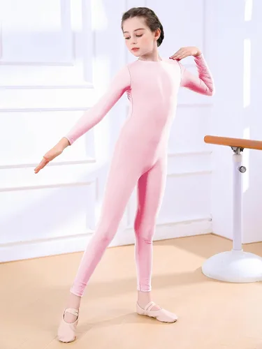 Vista 2 de Unitardo de manga larga de cuerpo completo para niñas de una pieza para gimnasia y danza