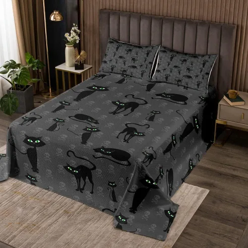 Vista 6 de Erosebridal Juego de colcha de gato rosa, tamaño individual para niñas, gris y negro, juego de ropa de cama para niños y niños, lindo juego