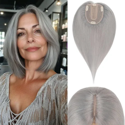 Vista 14 de Rich Choices Pelucas con topper de cabello para mujeres, cabello humano real 100% Remy, sin flequillo, para mujeres con adelgazamiento en la parte