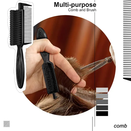 Vista 7 de Rozer 4 piezas de cepillo de peluquero 2 en 1 peine para limpieza de cortaúñas – Herramienta de cepillo de pelo de grado barbero para peluqueros