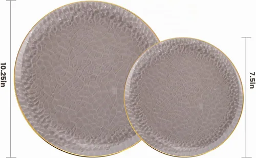 Vista 2 de Hioasis 60 piezas de platos de plástico negro - Juego de vajilla desechable con borde dorado, martillado, resistente, adecuado para 30 invitados