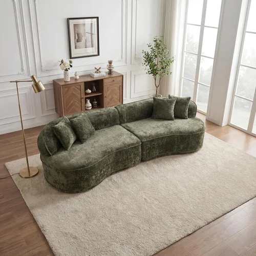 Vista 11 de Sofá modular curvado de 110 pulgadas para sala de estar, moderno sofá modular de felpa de felpa de gran tamaño con asiento profundo comprimido sin
