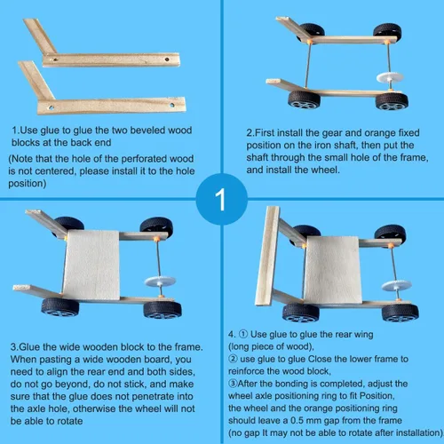 Vista 4 de Kit de modelo de coche solar de madera para construir para la edad de la juventud, kit de experiencia educativa de ciencia Juguete de construcción