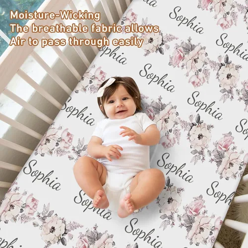 Vista 7 de Sábanas de bebé personalizadas para cuna con nombre, ropa de cama de bebé personalizada de 2 piezas para niños y niñas, sábanas ajustables