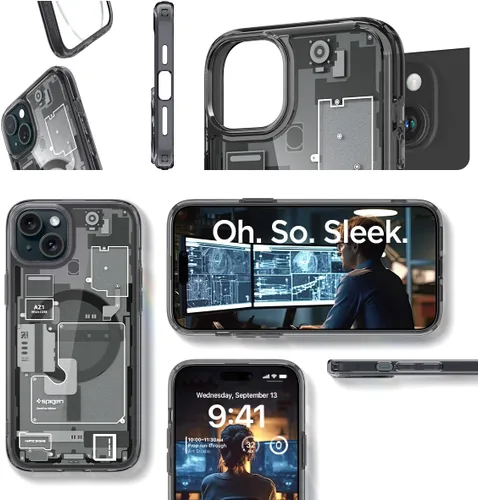 Vista 9 de Spigen - Funda Ultra Hybrid MagFit con impresión digital directa para iPhone 15/14/13, diseño Zero One, color negro, compatible con MagSafe
