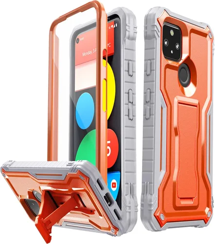 Vista 8 de FITO Funda para Google Pixel 5A, funda resistente a prueba de golpes de doble capa con protector de pantalla, soporte integrado (verde)