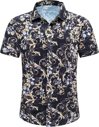 Vista 2 de Camisa hawaiana para hombre, manga corta, con botones, ropa de playa, unisex, flamencos, verano, camisas florales Aloha